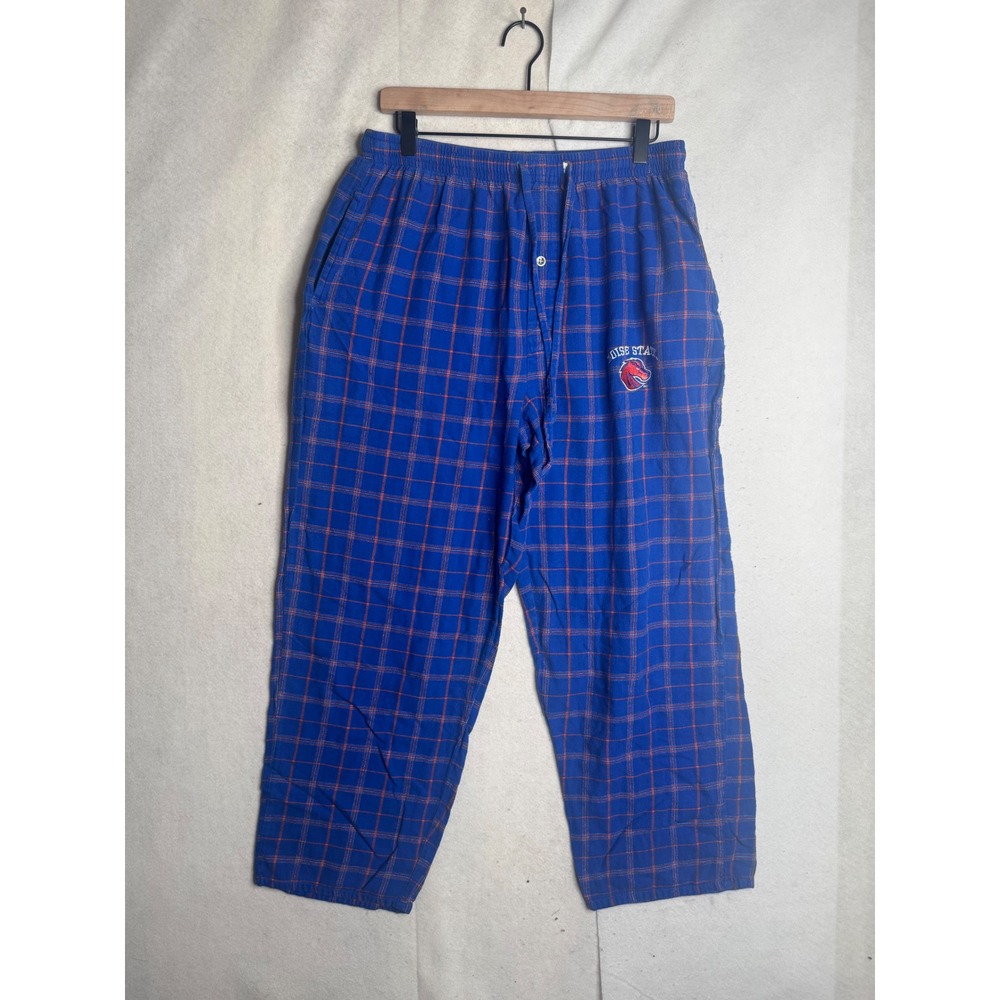 Boise State Broncos Mens Large Blue Plaid Pajama Pants Bottom Drawers Cotton